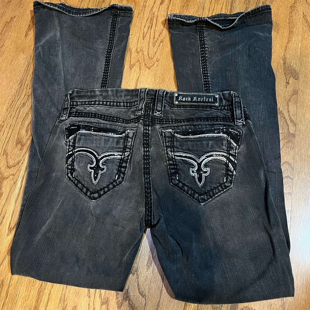 Womens Black Polly Flare Rock Revival Jeans